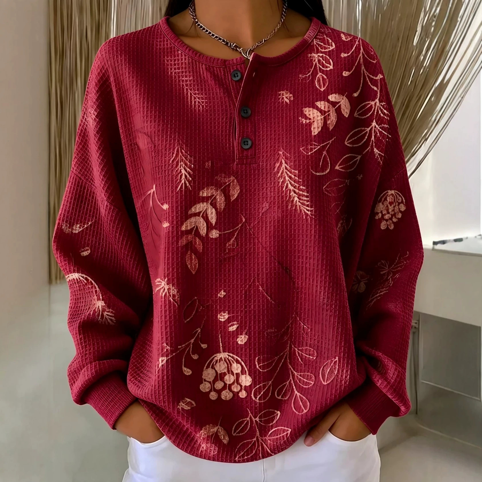 Women's Vintage Floral Print Button Sweatshirt