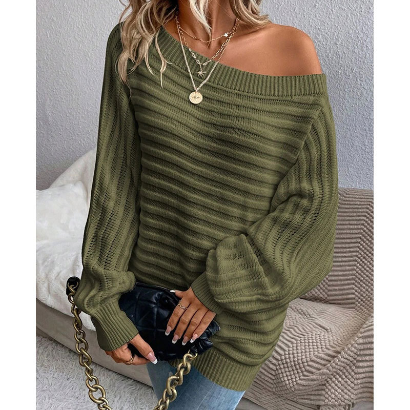 Women's Ribbed Boat Neck Batwing Sleeve Pullover Sweater