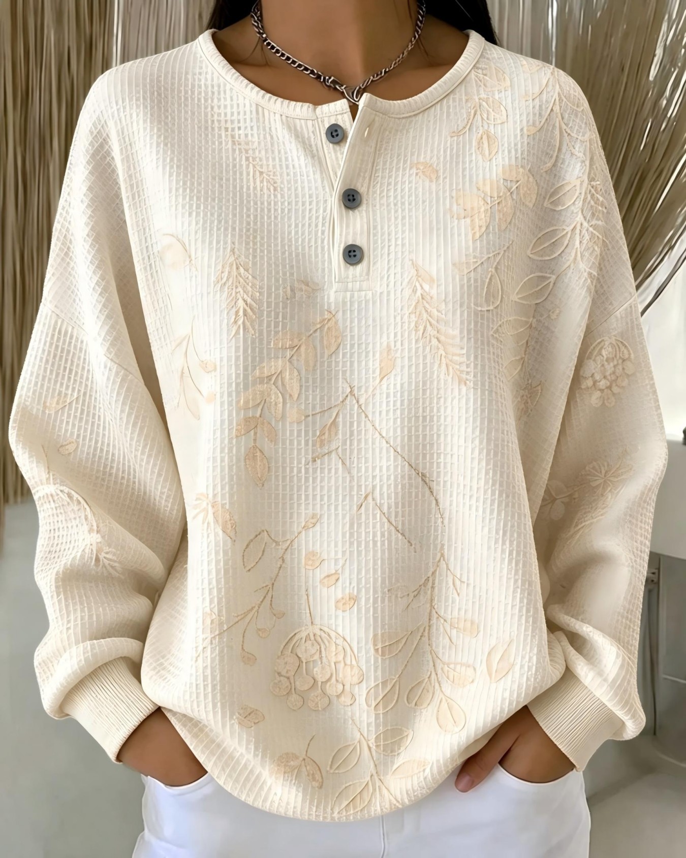 Women's Vintage Floral Print Button Sweatshirt