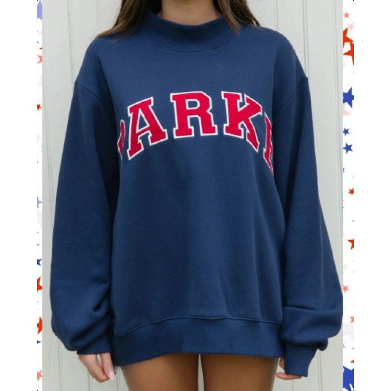 Embroidered Letter Crewneck Long-Sleeve Pullover Sweatshirt for Women