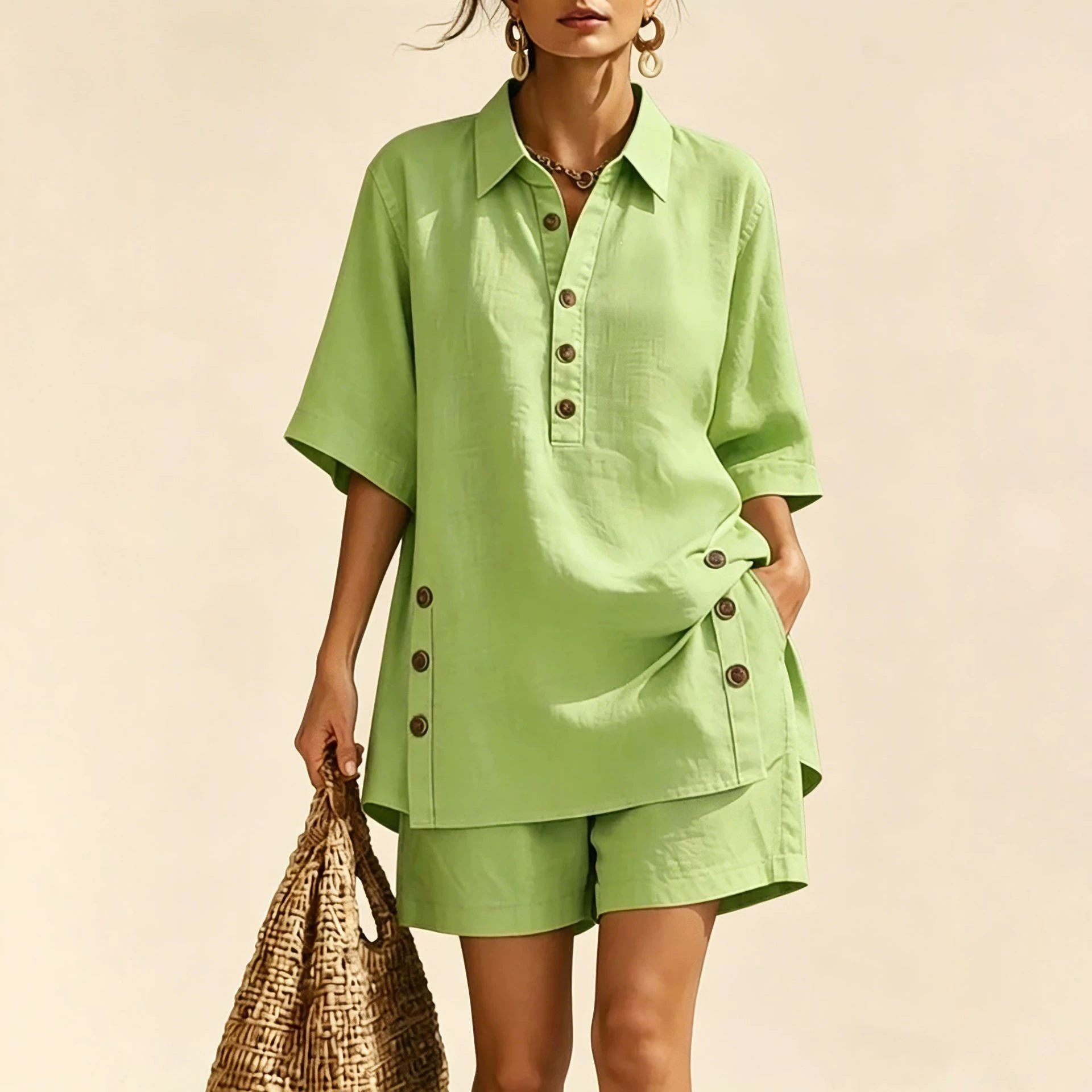 Women's Short Sleeve Shirt and Loose Pants Two-Piece Set