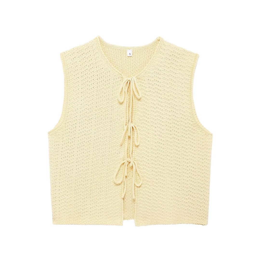 Bow Tie V-Neck Sleeveless Knit Vest
