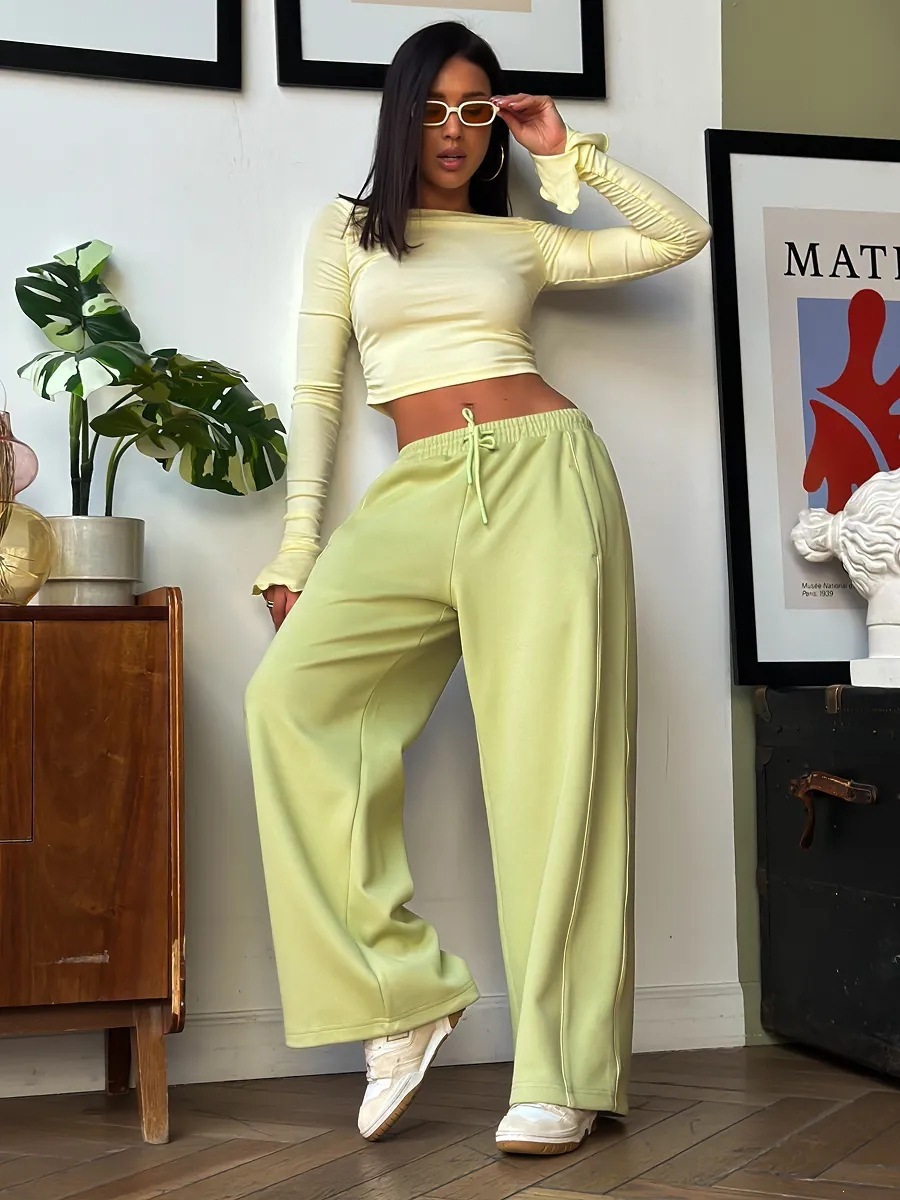 American Retro Side Stripe Wide-Leg High-Waist Sweatpants for Women