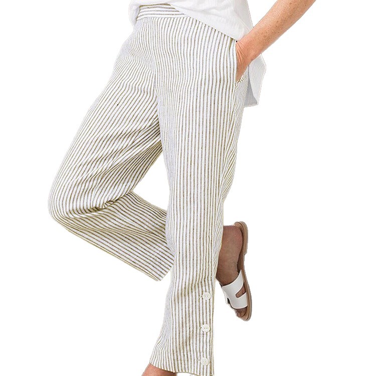Striped Casual Pants Loose Elastic Waist Women