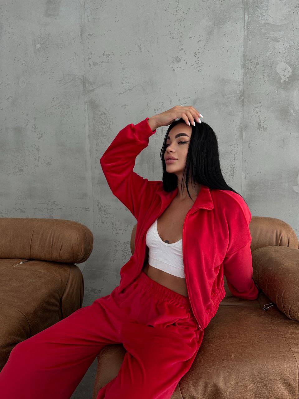 Women's Long Sleeve Zip-Up Collared Cardigan Sweatshirt and Pants Set
