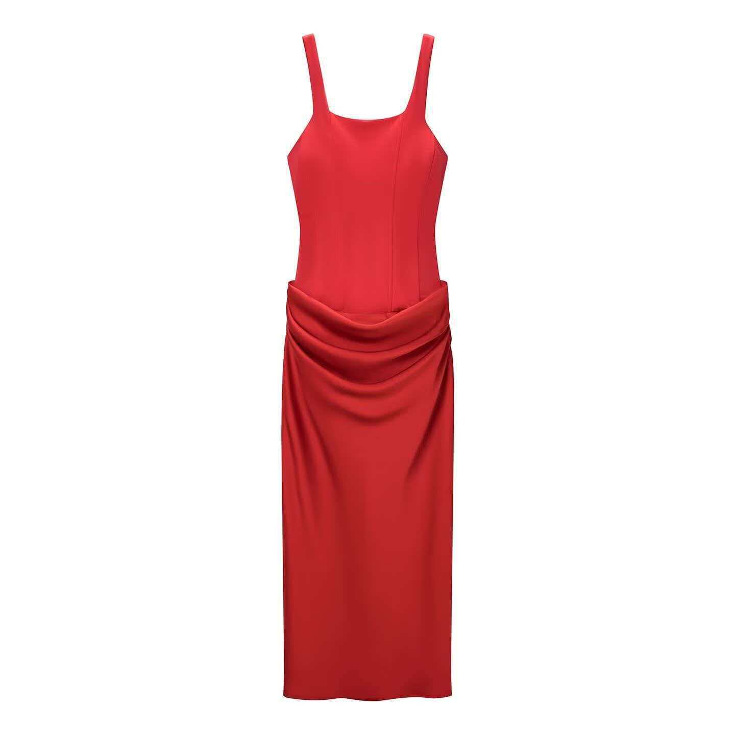 Women's Square Neck Ruched Cami Dress Sleeveless Bodycon Midi