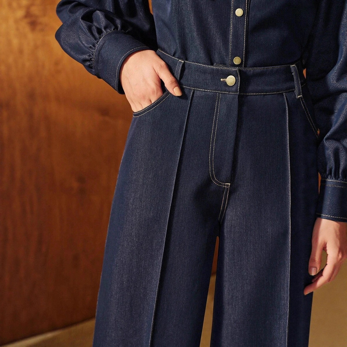 Raw Denim Wide-Leg Jeans High Waist Straight Loose Fit
