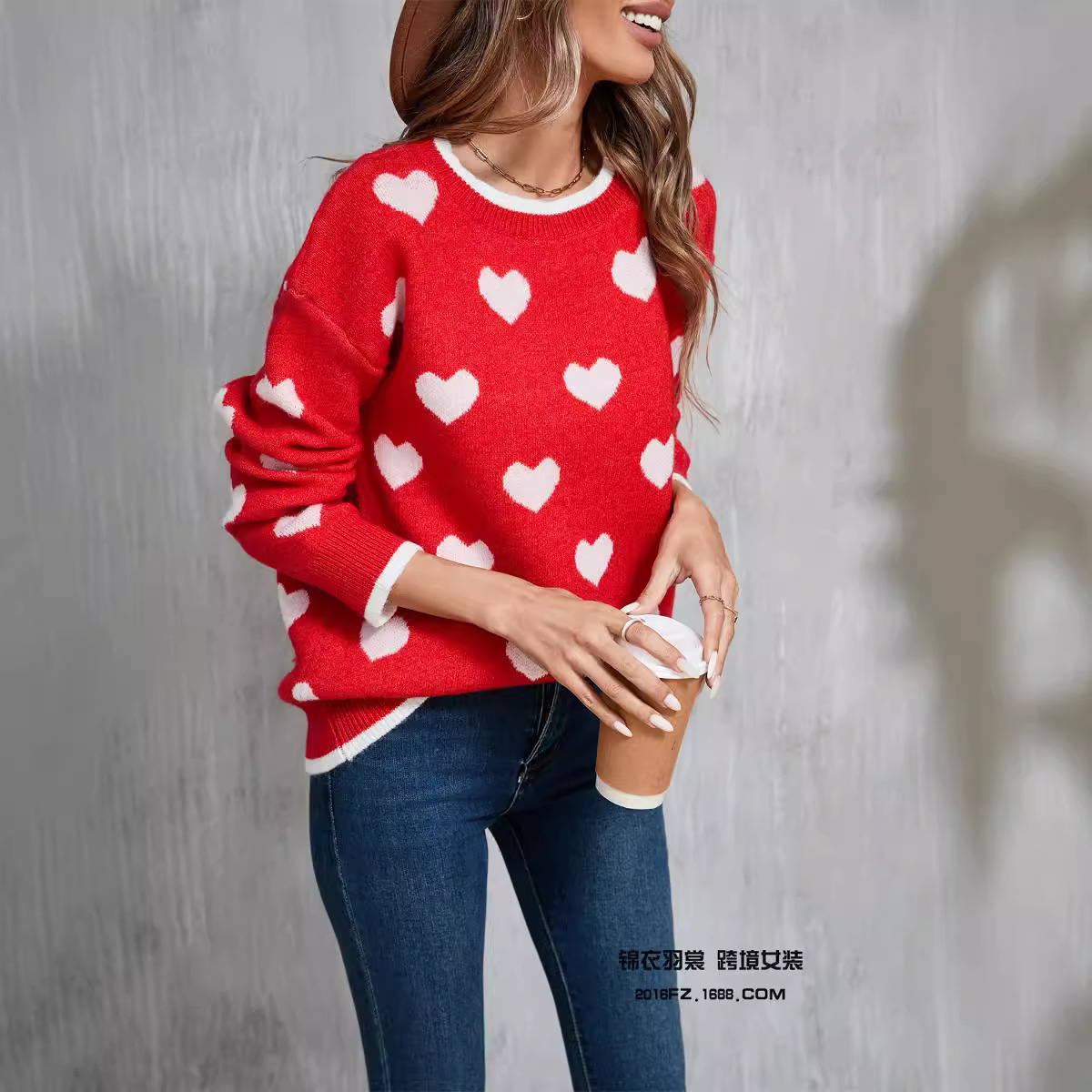 Heart Colorblock Long-Sleeve Knit Sweater