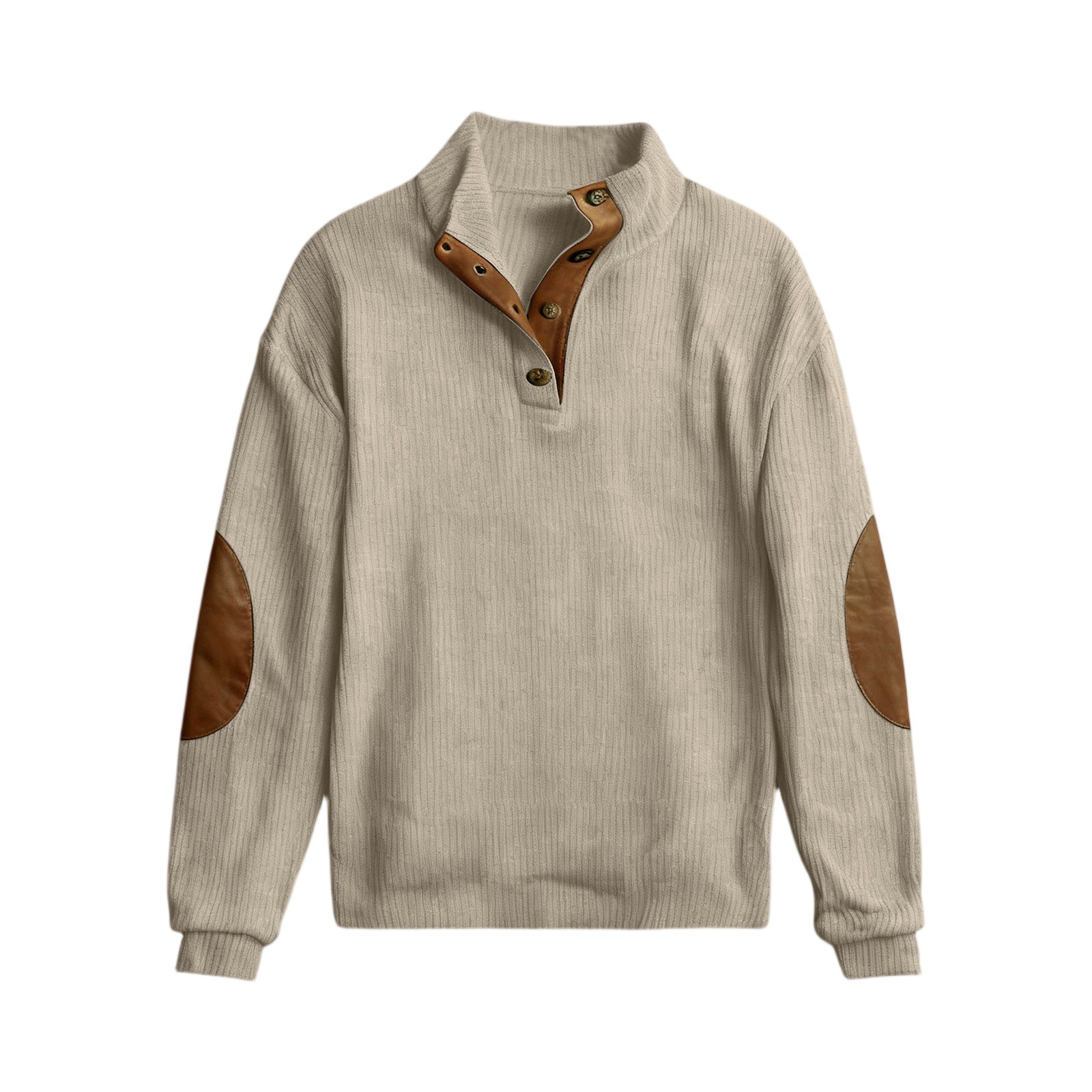 Corduroy Color-Block Pullover Hoodie with Stand Collar