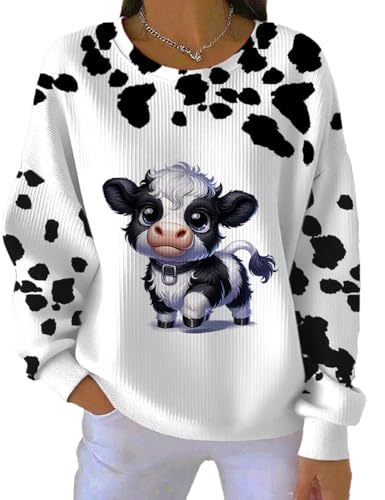 Women's Cute Cow Print Crewneck Sweatshirt
