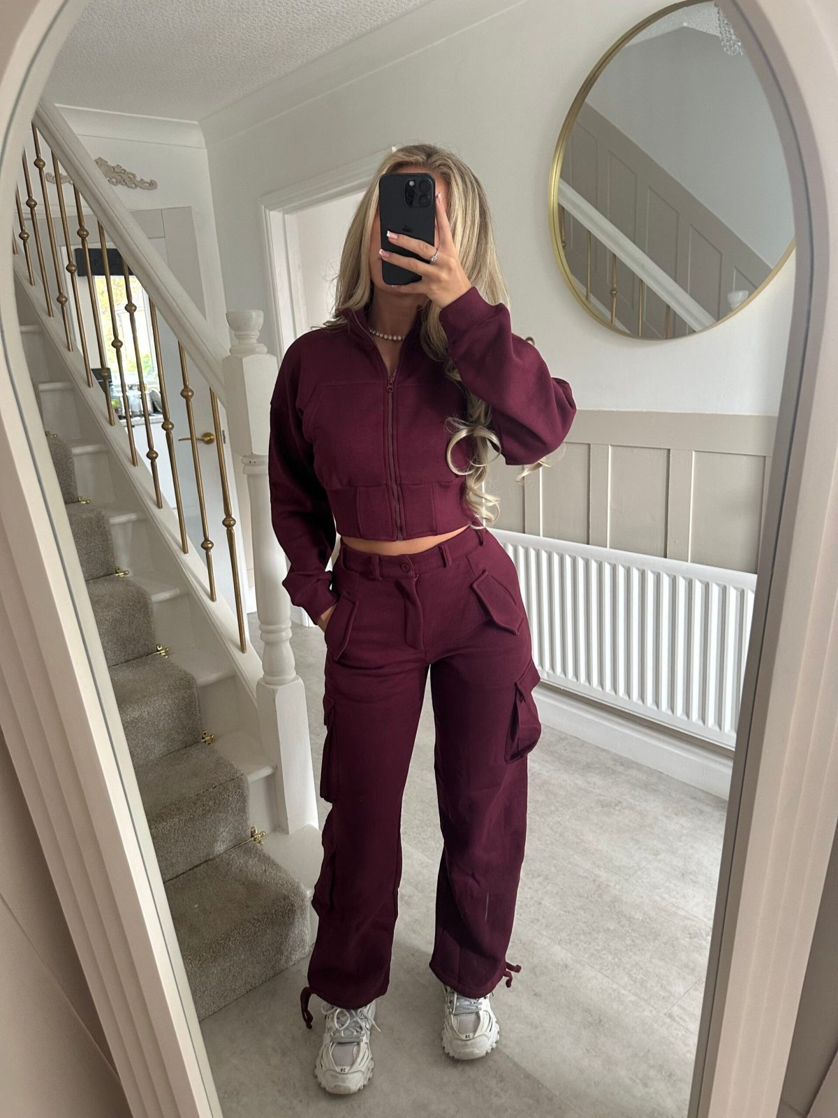 Women's Stand Collar Zip Cardigan & Multi-Pocket Pants Set