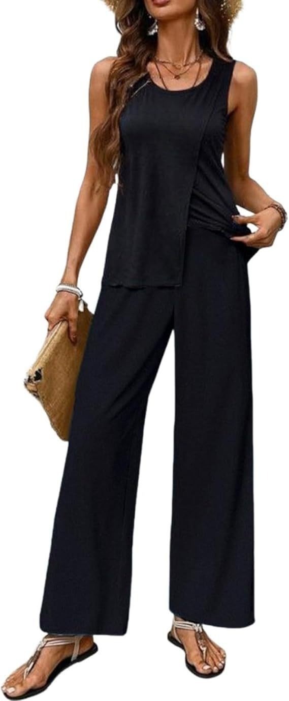 Women's Sleeveless Double-Layer Tank Top Casual Set