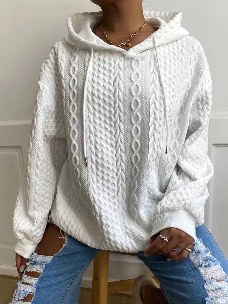 Women's Cable Knit Hooded Pullover Sweatshirt with Pockets