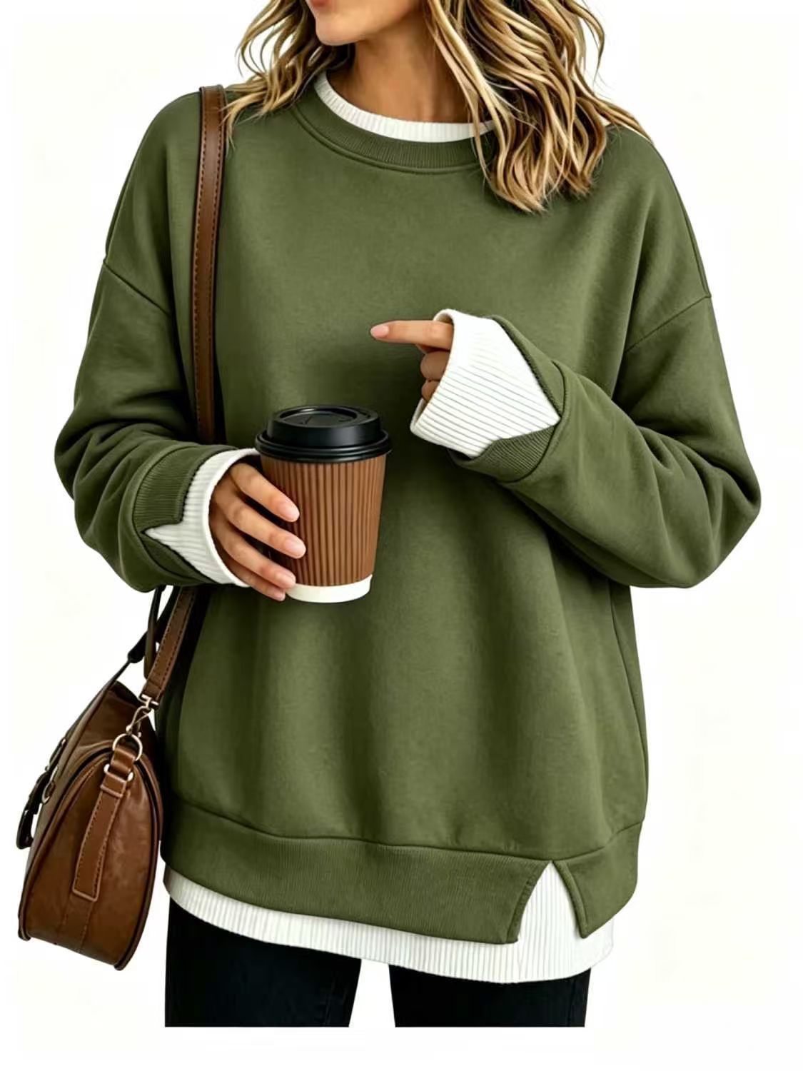 Women's Faux-Layer Loose Casual Long-Sleeve Sweatshirt