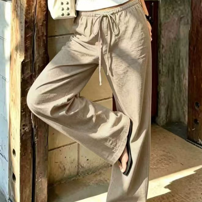 High-Waist Tie-Waist Wide-Leg Pants Women's Lightweight Drapey Casual Trousers