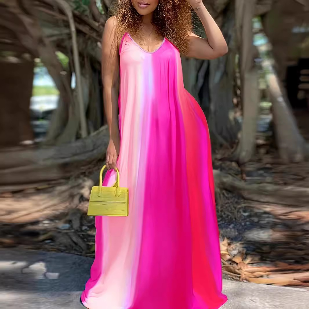 Women's Sexy Deep V Printed Sleeveless Long Cami Dress
