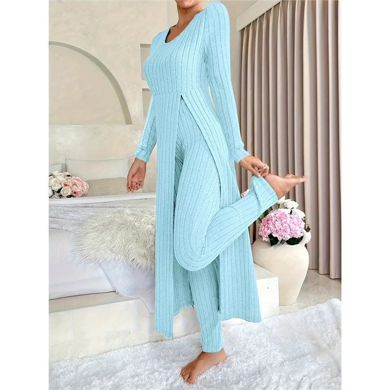 Women's Two-Piece Long Split Top and Pants Set