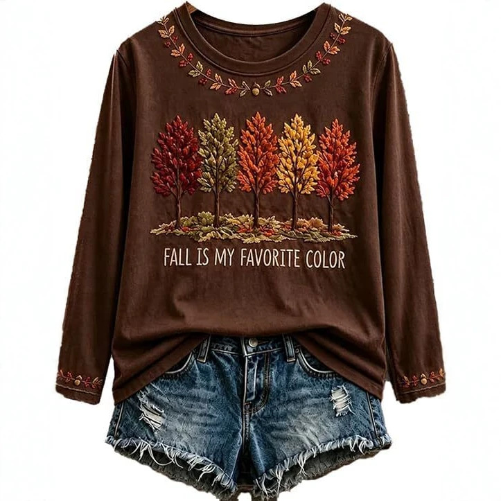 Women's Tree Maple Leaf Letter Print Casual Sweatshirt