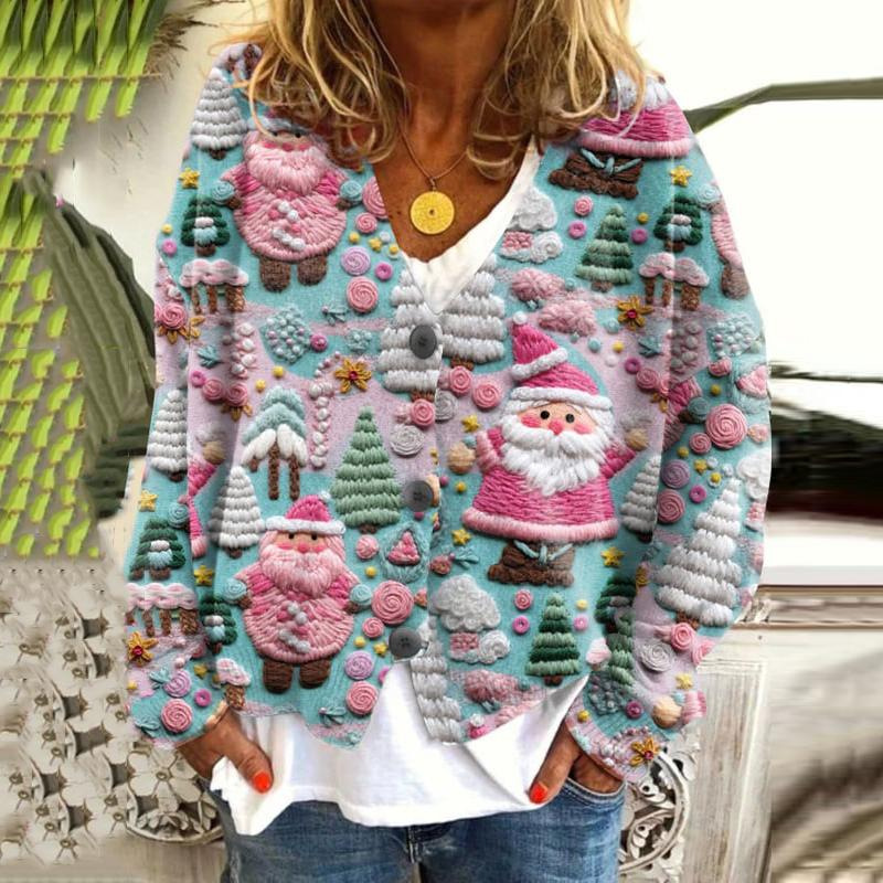 Printed Women's Cardigan Soft Knit Sweater Casual Poncho Coat