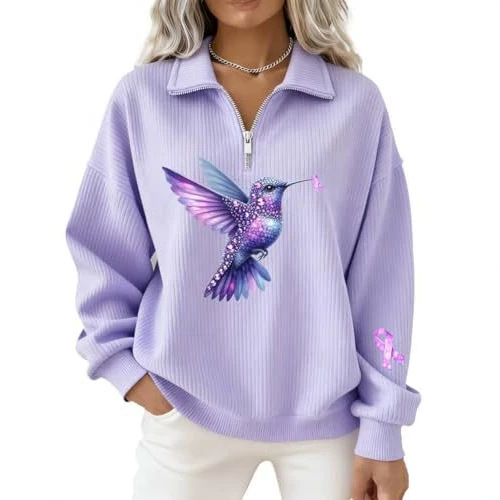 Lark Ribbon Print Half-Zip Hoodie for Women
