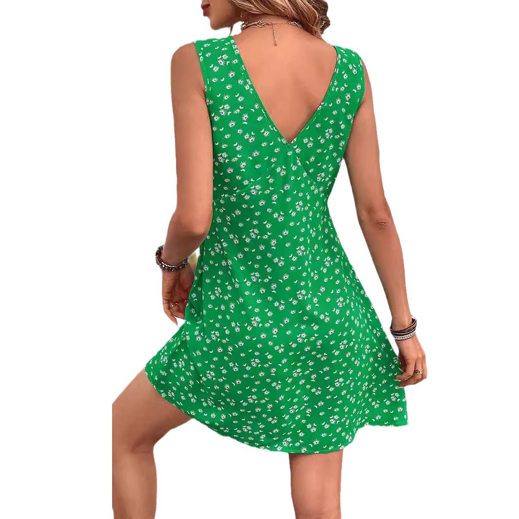 V-Neck Floral Print Sleeveless Midi Dress