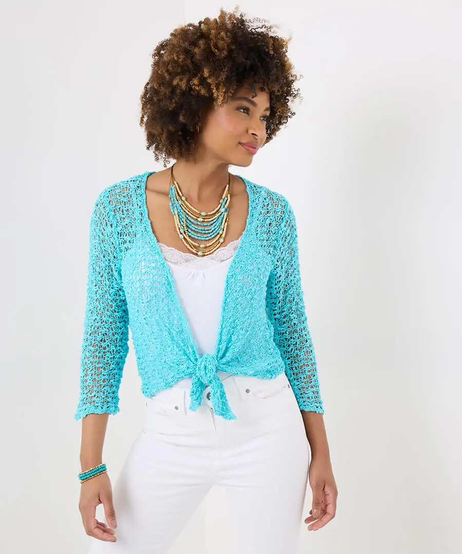 Women's Knit Beach Cardigan Cover-Up Slimming V-Neck Flared Sleeve