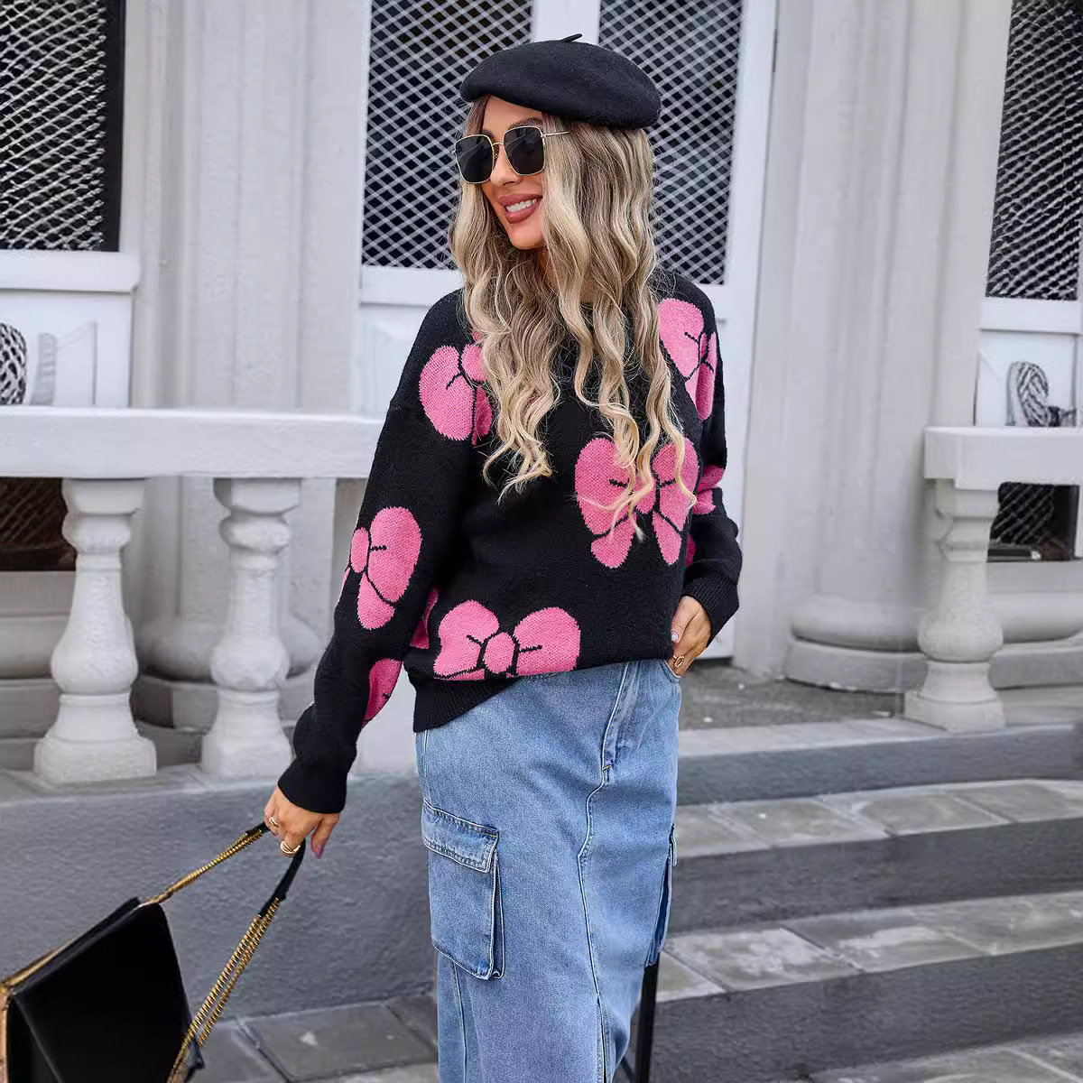 Women's Plus Size Bow Knit Sweater Loose Crewneck Pullover