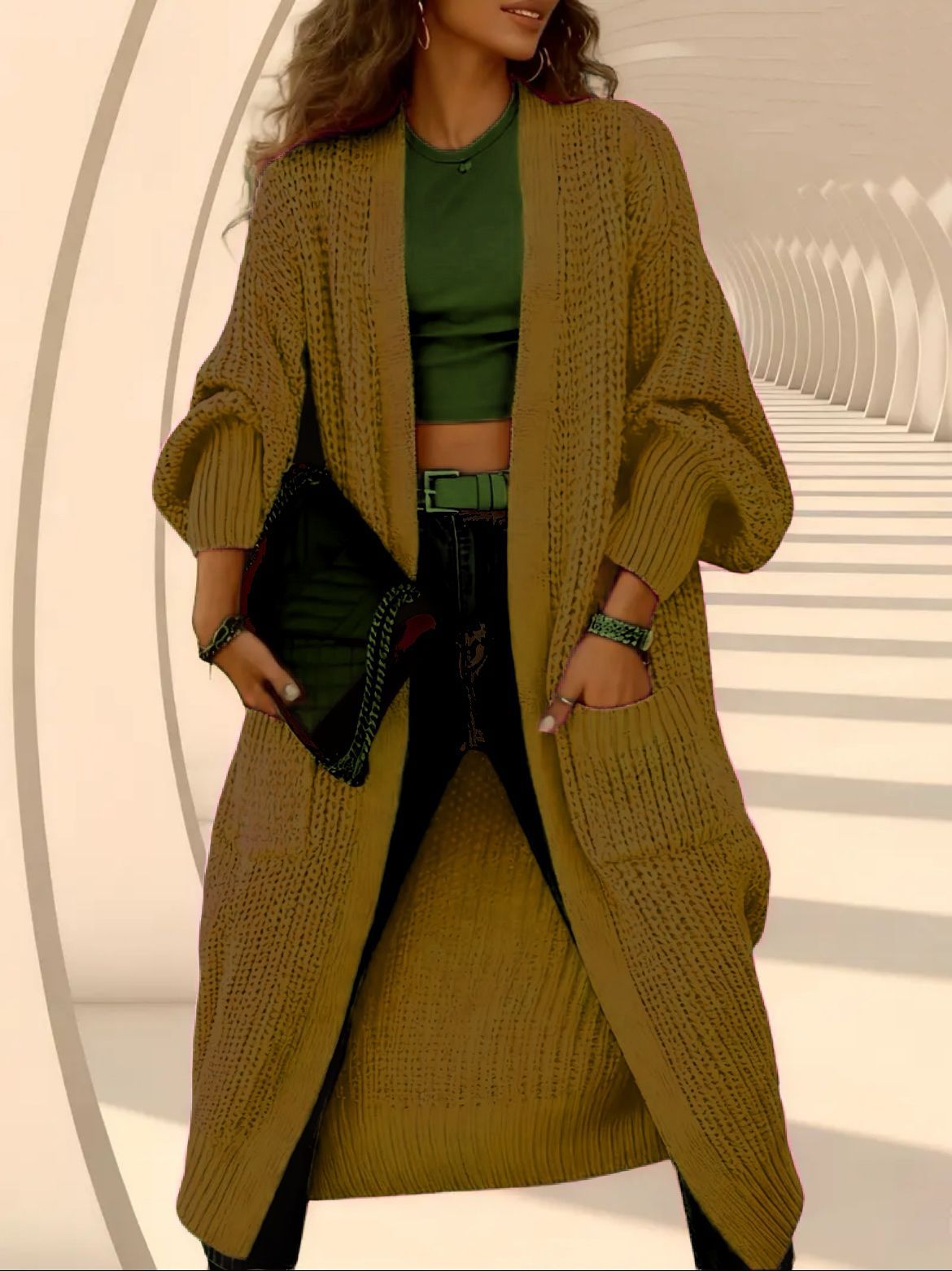 Women's Thick Knit Long Cardigan Sweater Coat Loose V-Neck Long Sleeve Midi