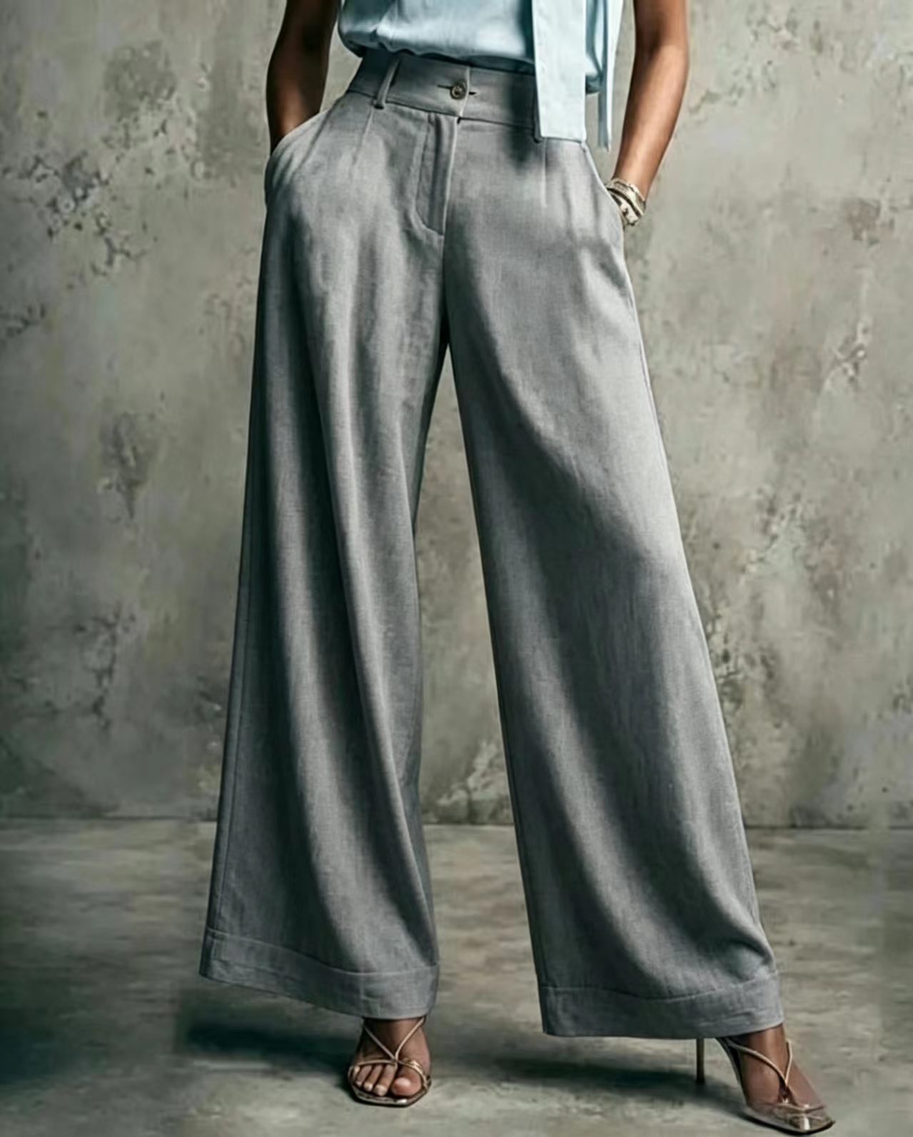 Women's Solid Color High-Waist Wide-Leg Casual Pants