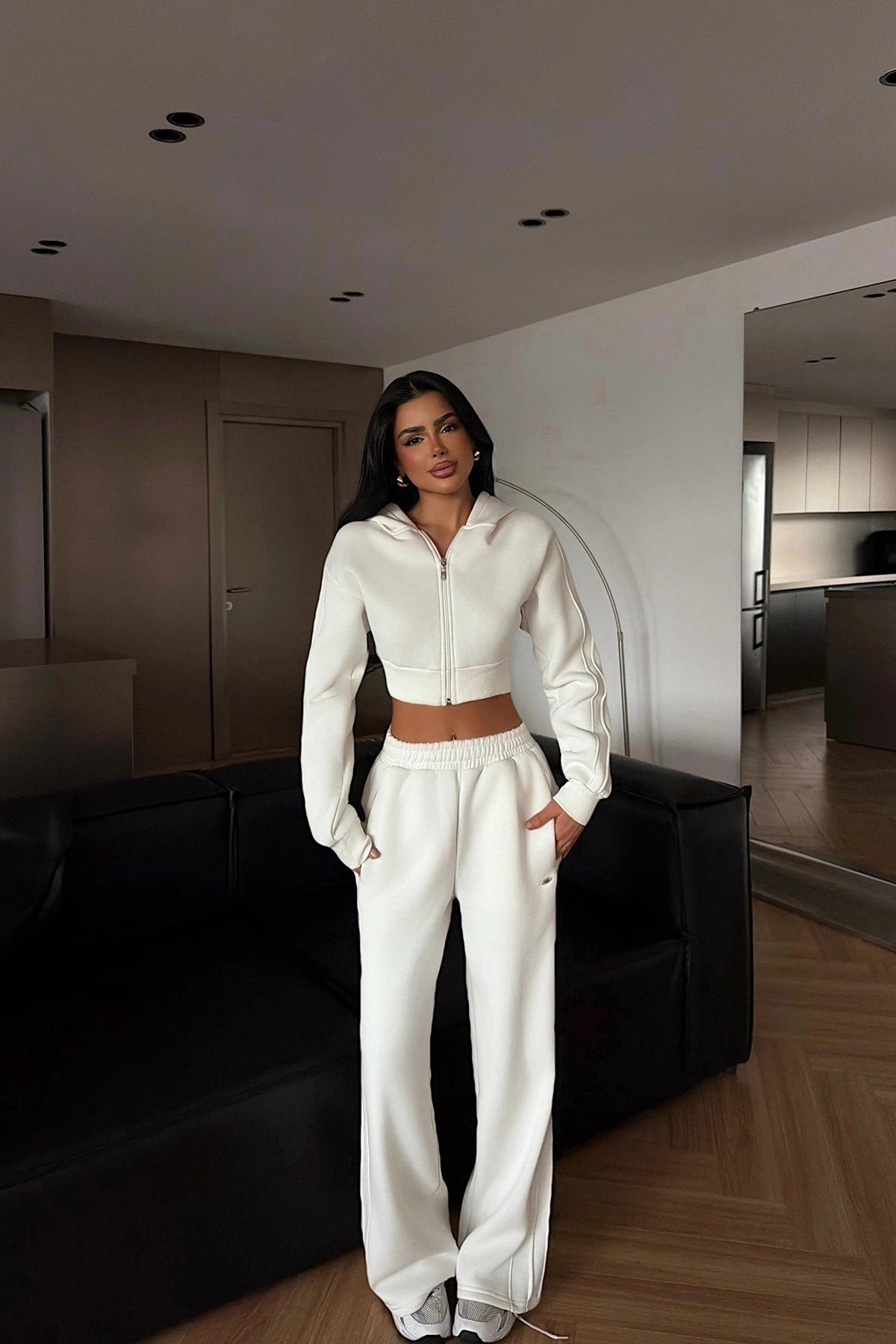 Cropped Zip-Up Hoodie and Wide-Leg Sweatpants Two-Piece Set