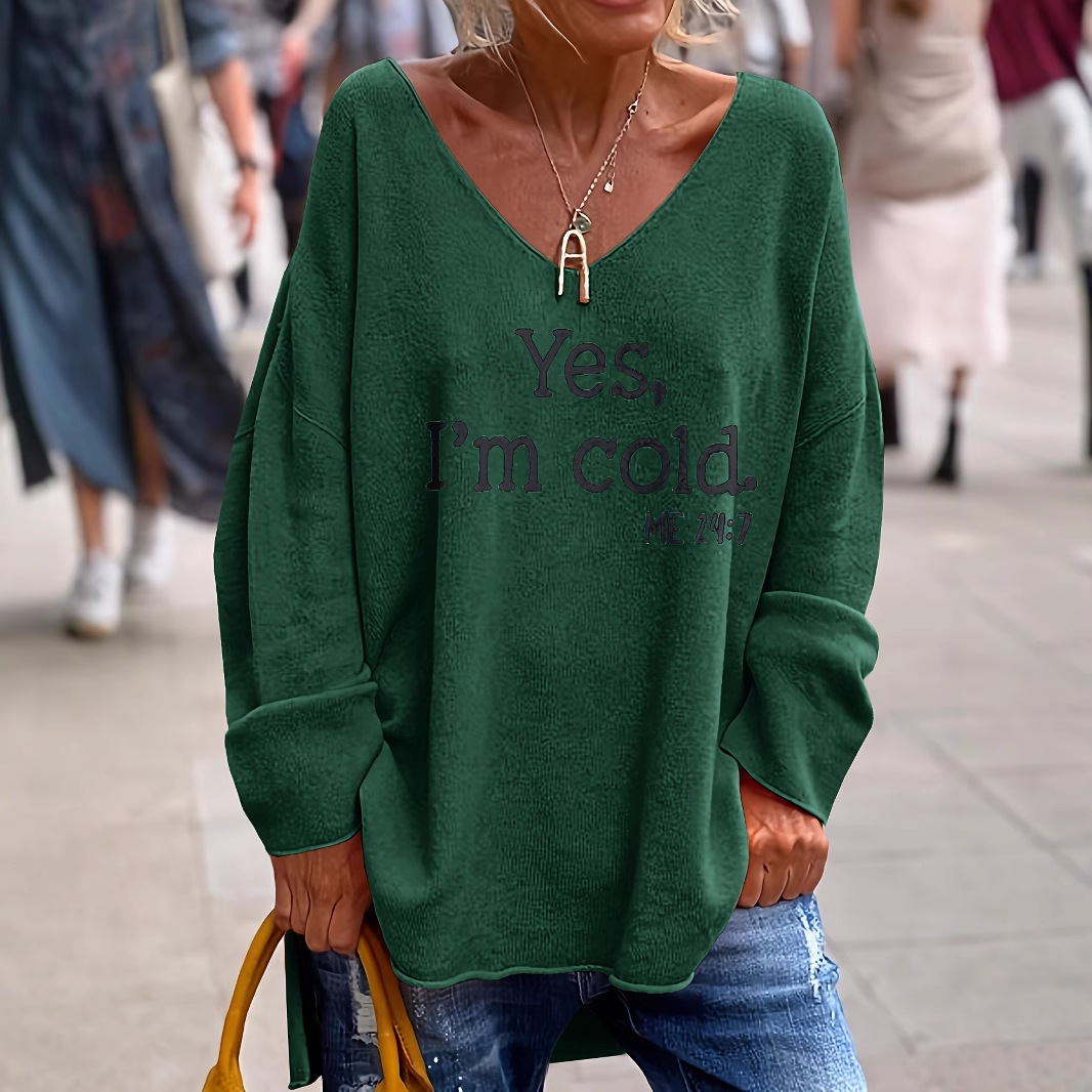 Women's Loose V-Neck Letter Print Sweater