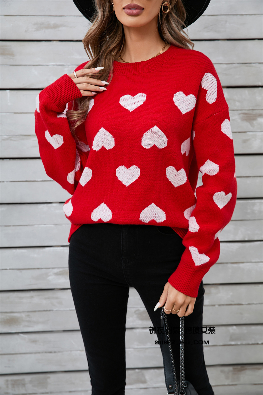Heart Crewneck Pullover Sweater
