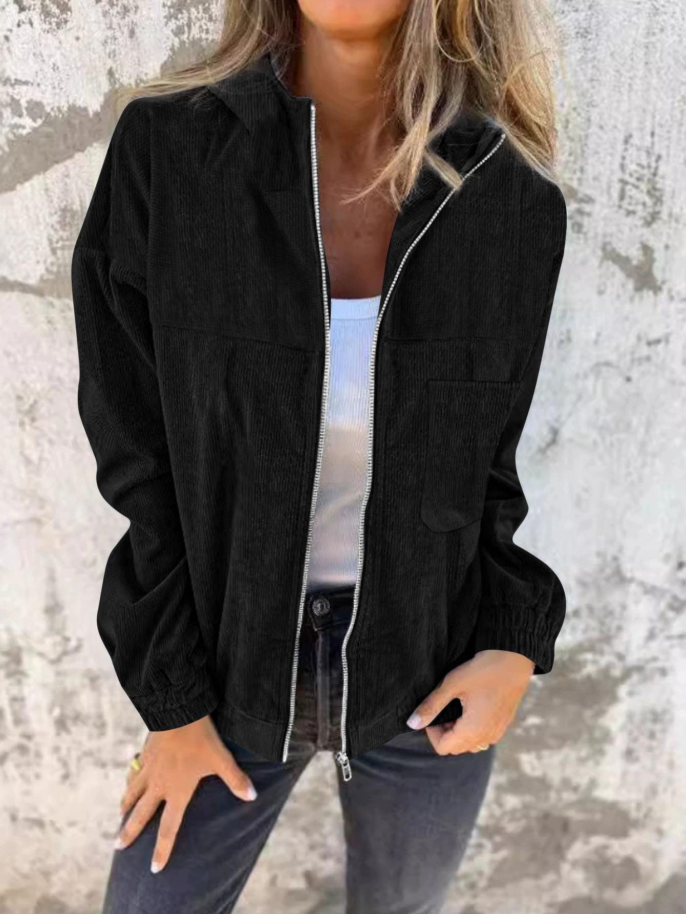 Solid Color Zip-Up Hoodie Casual Comfortable Jacket Top