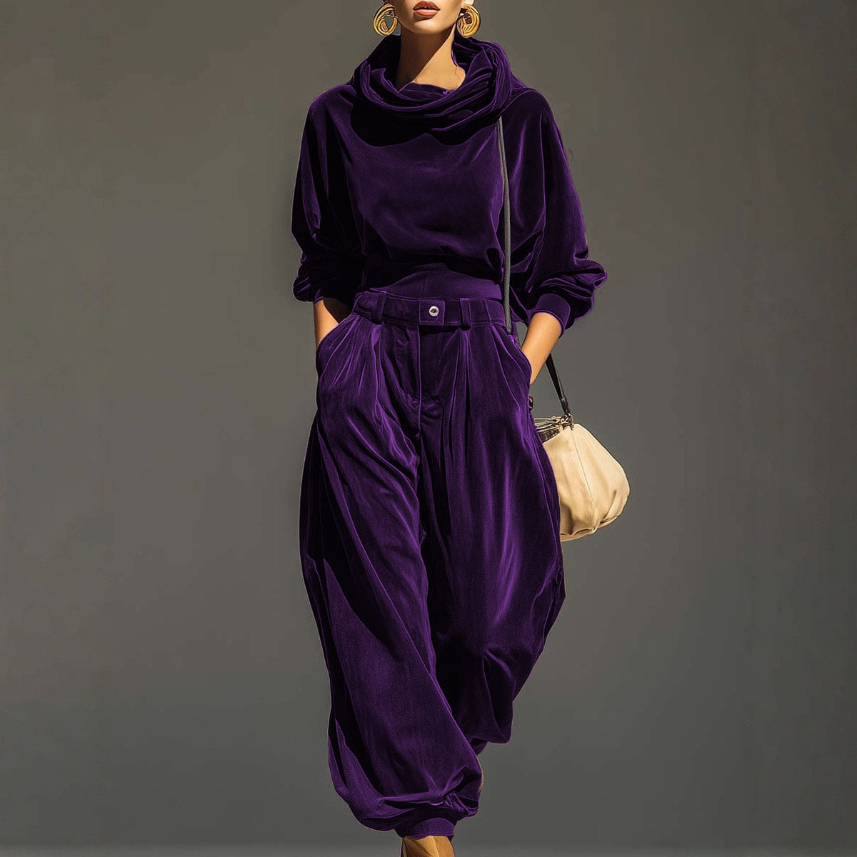 Velvet Hooded Long-Sleeve Jogger Pants Lounge Set for Women