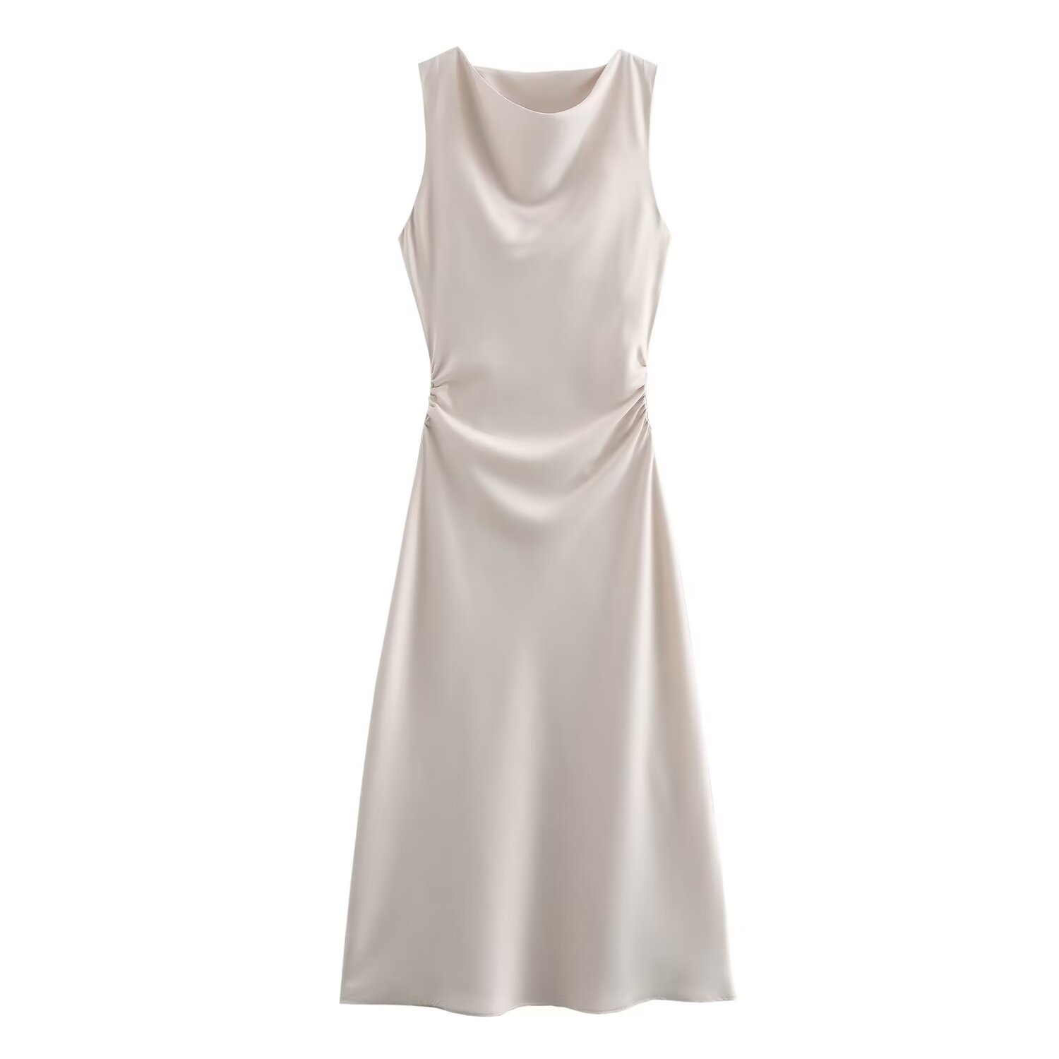 Satin-Feel Sleeveless Midi Dress