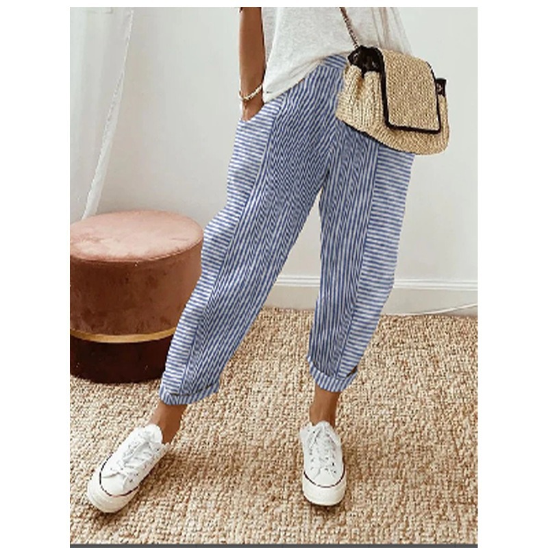 Woven Jacquard Striped Spliced Loose Casual Pants