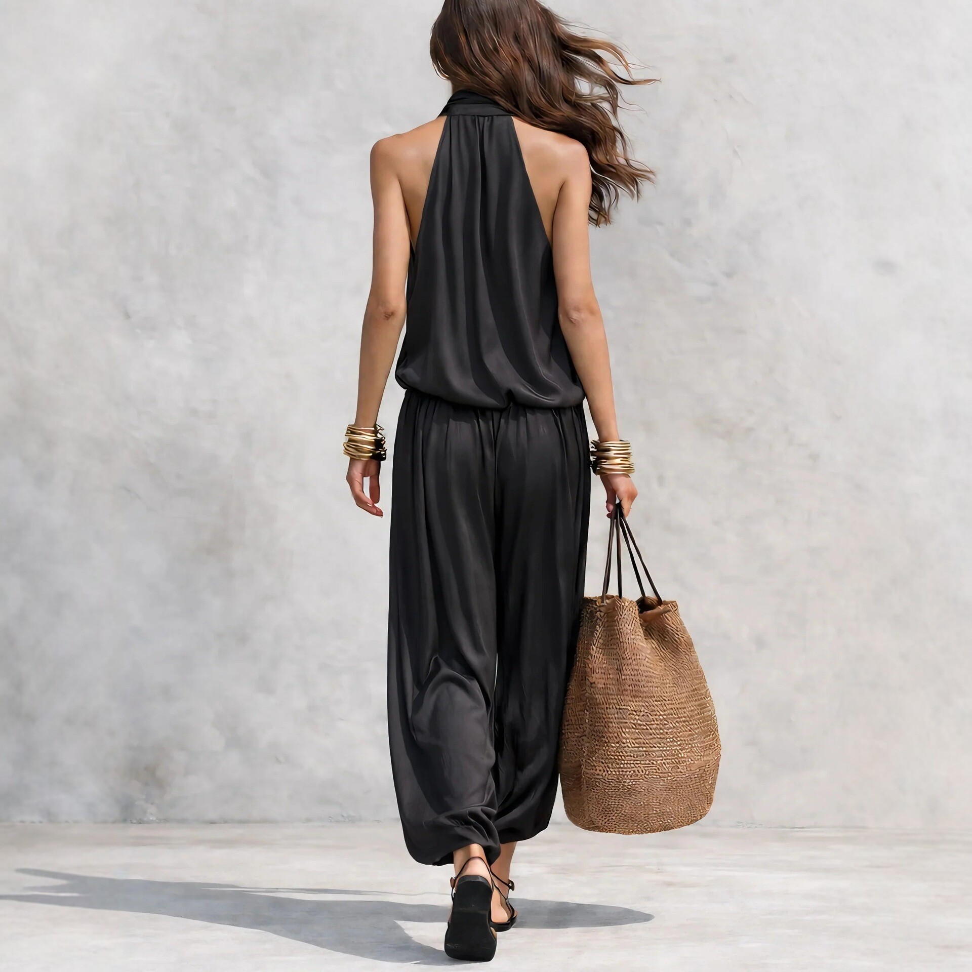 V-Neck Waist-Cinching Ruffle Midi Dress