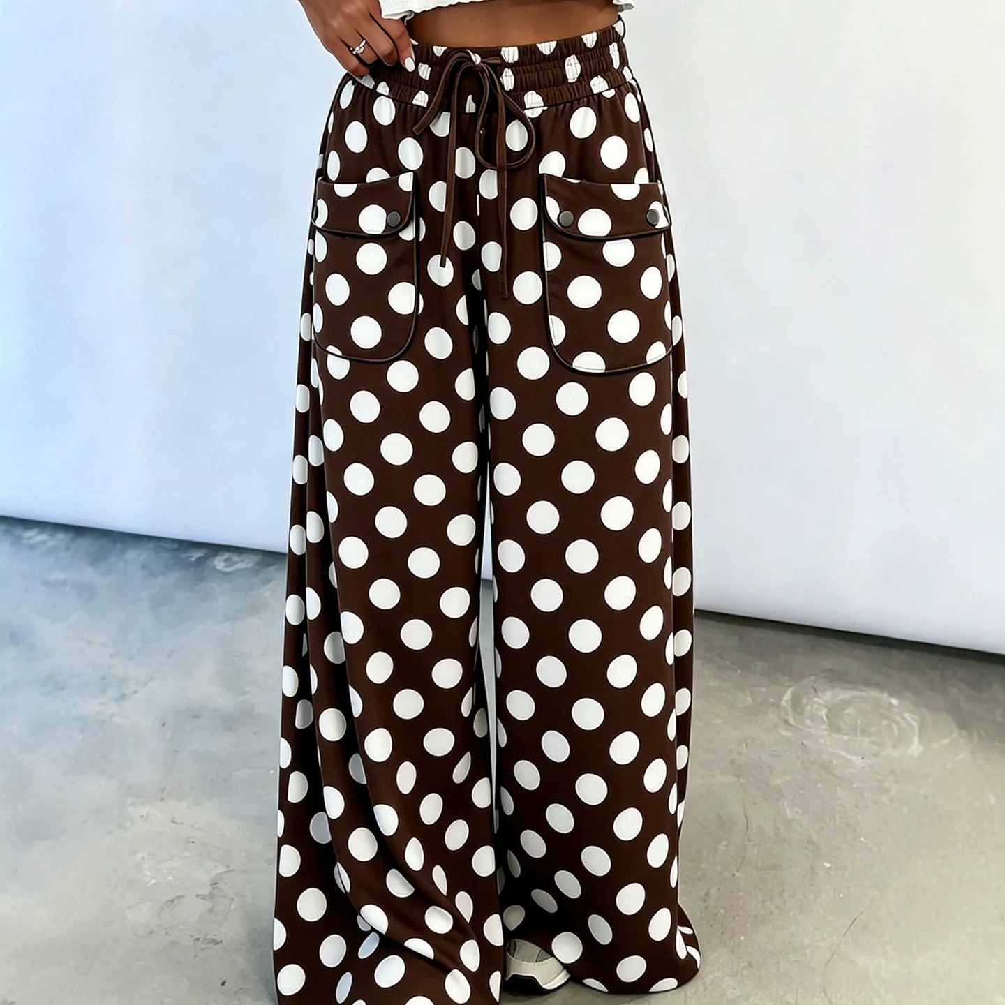 Polka Dot Print Wide-Leg Casual Pants for Women