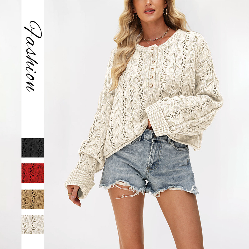 Button-Front Cable-Knit Cropped Sweater