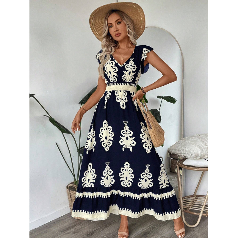 Women's Summer Elegant Vacation Printed V-Neck Dress