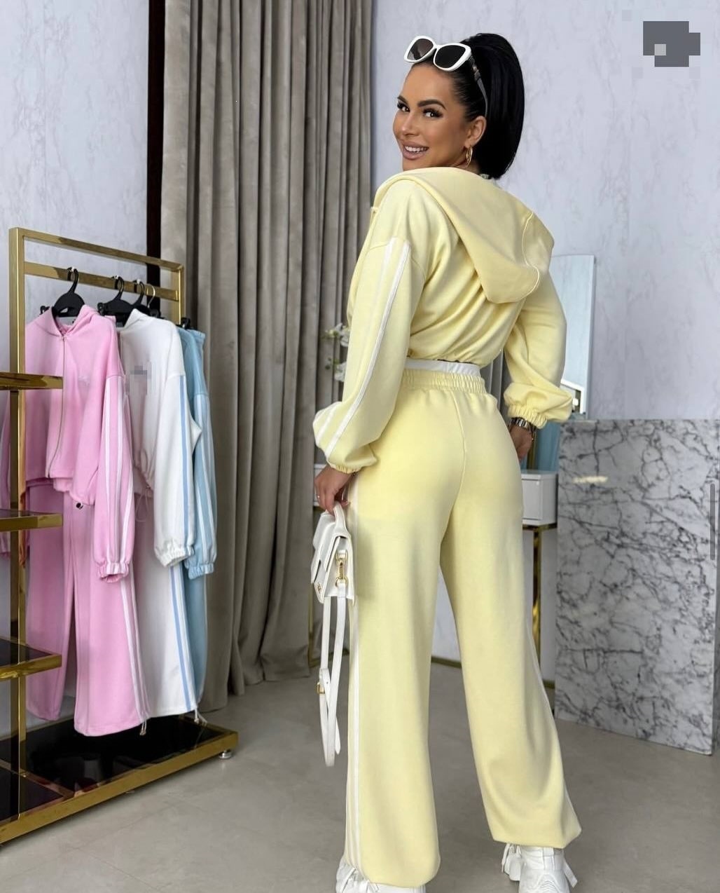 Women's Long Sleeve Zip Hooded Tie-Waist Cardigan and Wide-Leg Pants Set