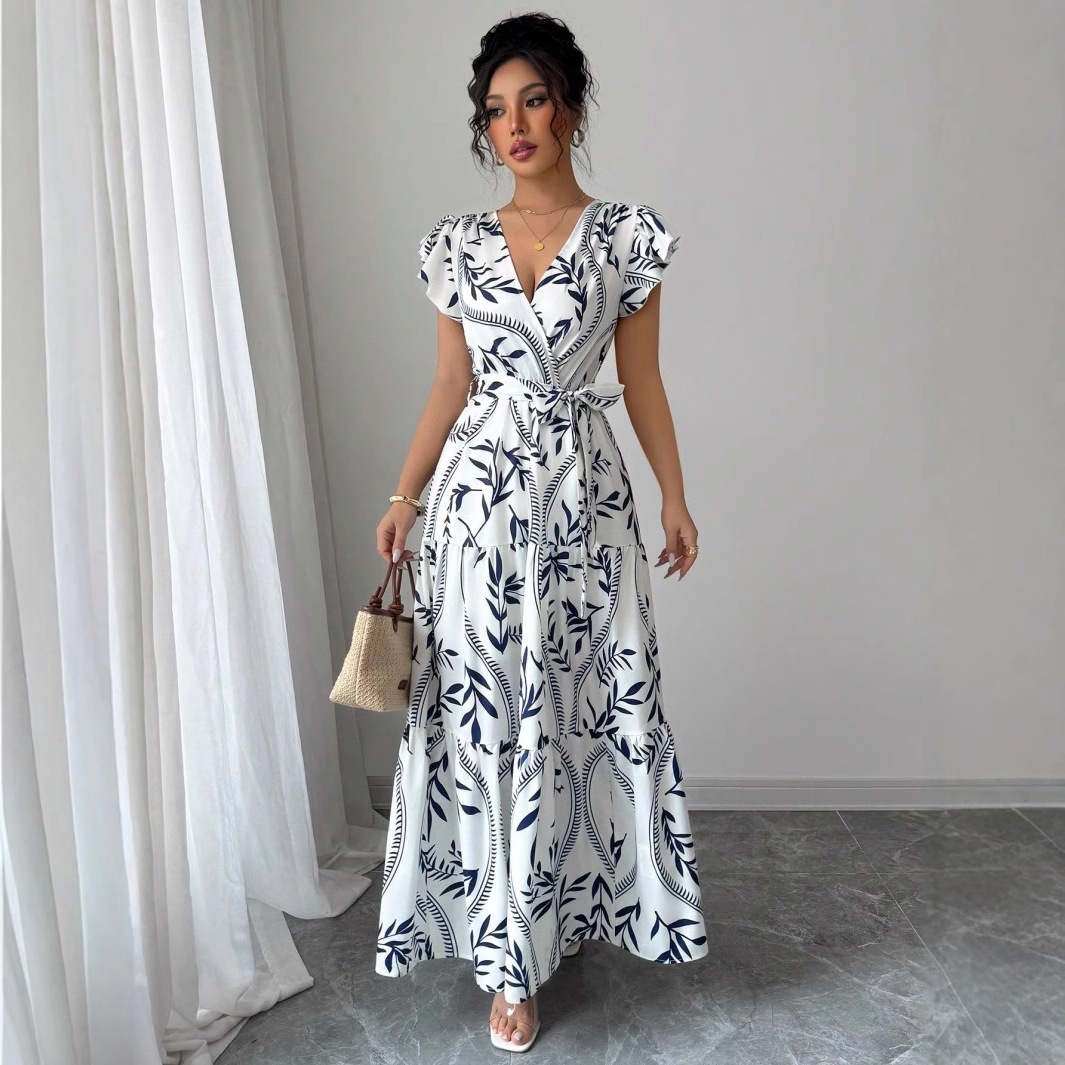 Elegant Sleeveless Bow Belt Long Vacation Dress