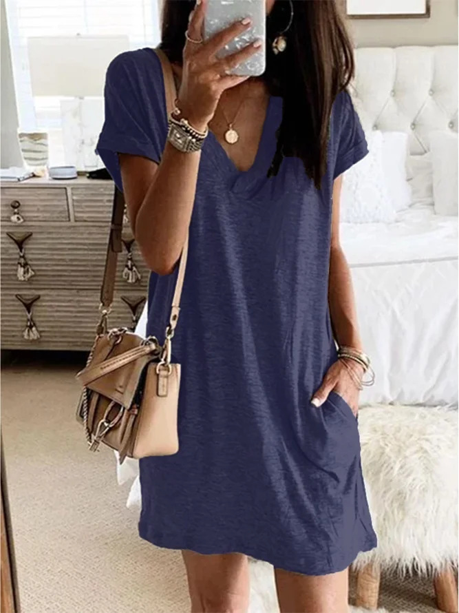 Women's Loose Casual Solid Color Short Sleeve Dress