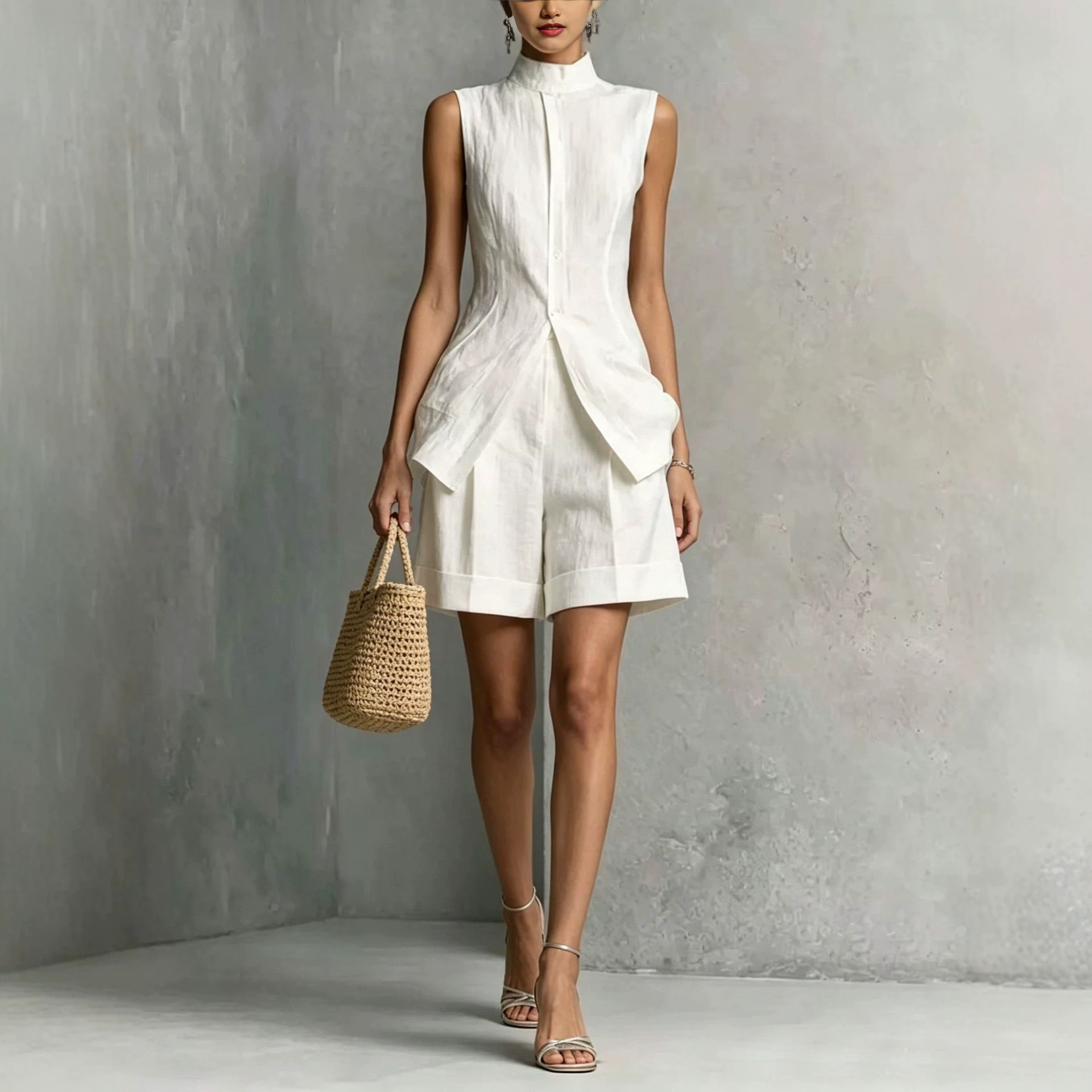 Women's Drapey Solid Sleeveless Top and Shorts Set