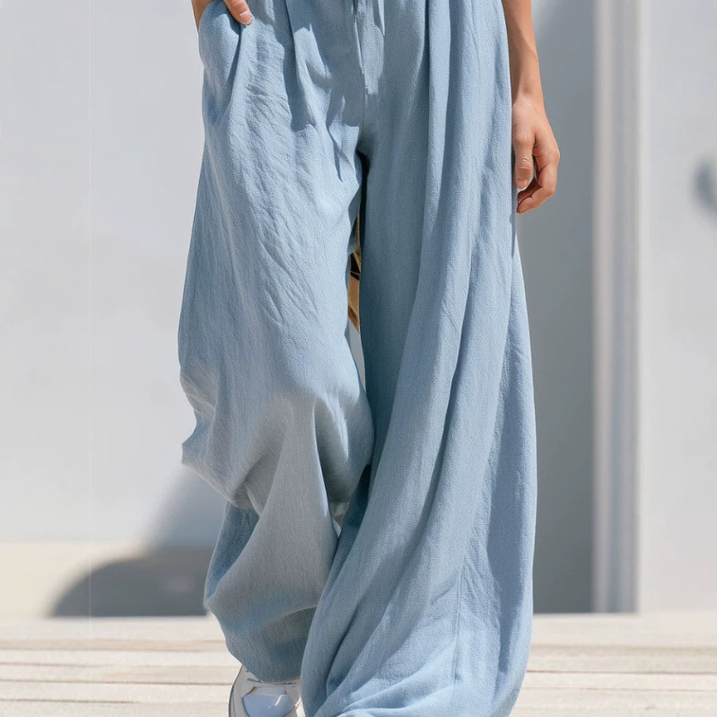 Retro Striped Top and Blue Pants Set