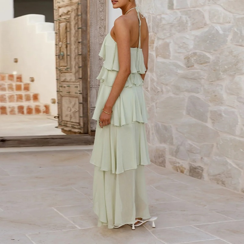Elegant Ruffled Halter Neck Tiered Dress