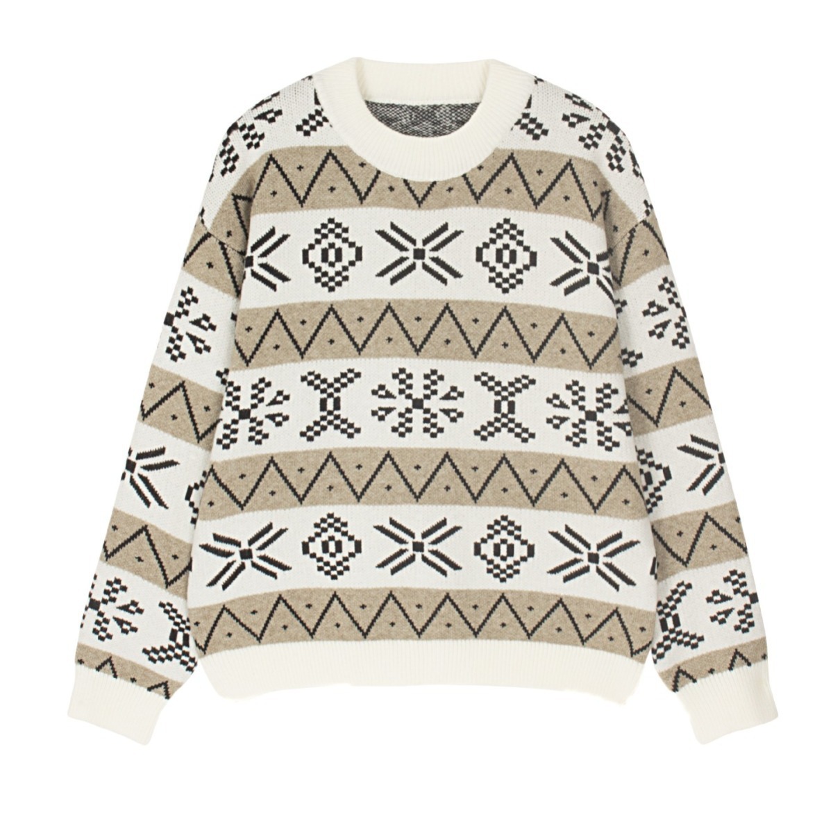 Women's Vintage Jacquard Knit Sweater Loose Pullover
