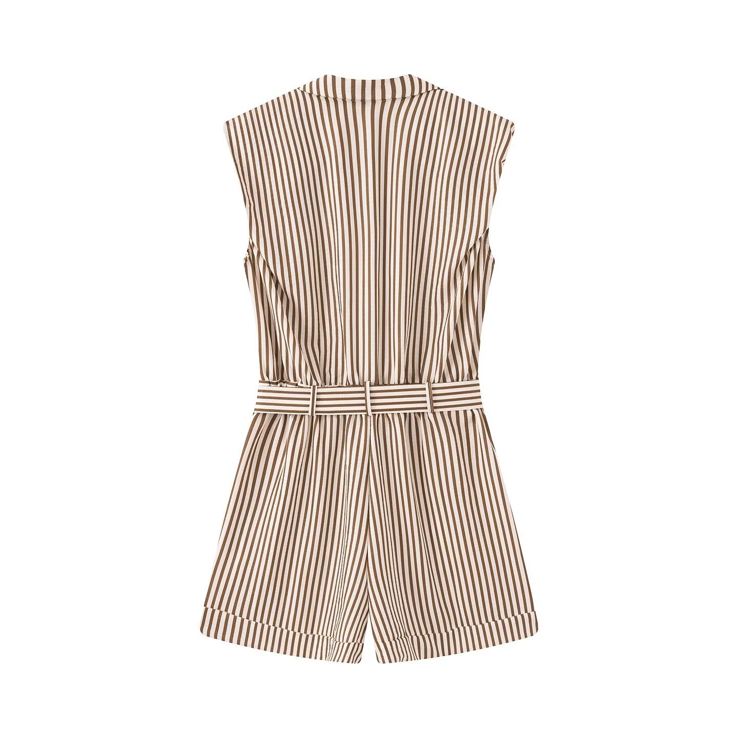 Women's Belted Striped Bubble Shorts Jumpsuit