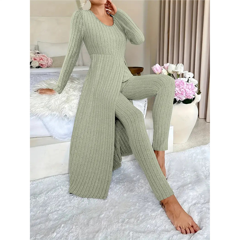 Women's Two-Piece Long Split Top and Pants Set