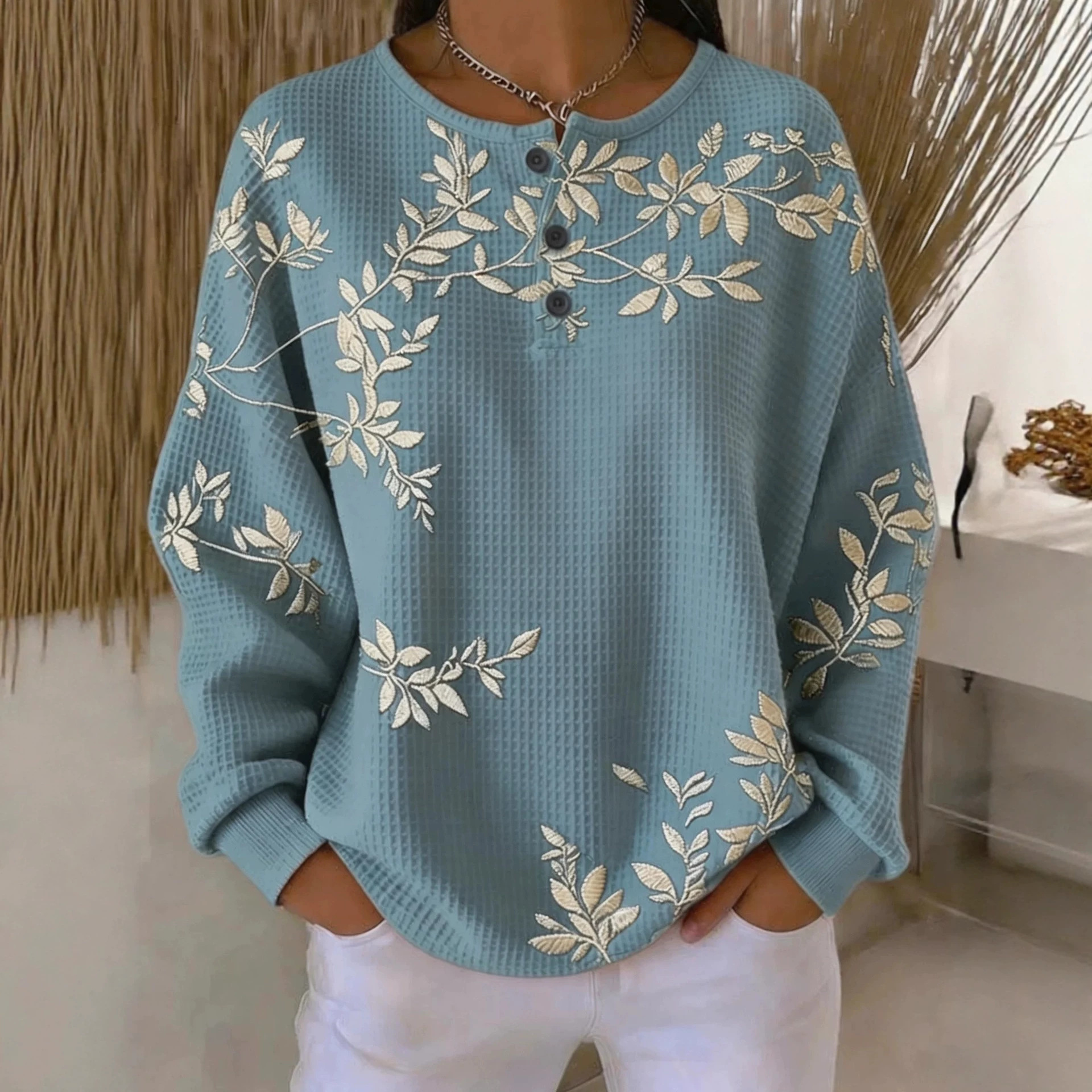 Women's Vintage Floral Print Button Sweatshirt